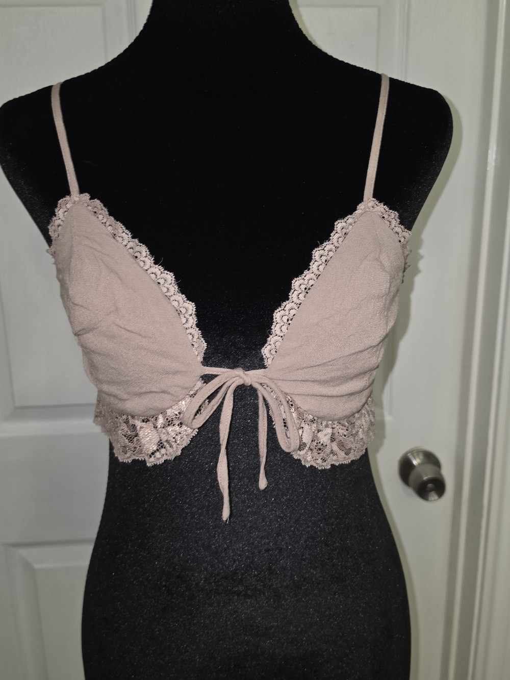 Garage Lace-Trim Tie Front Bralette - Mauve Taupe